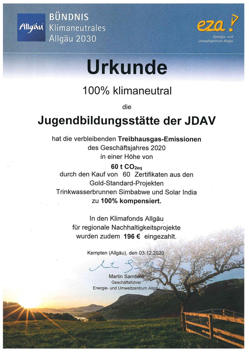 Zertifizierung klimaneutral; Foto: Jubiarchiv