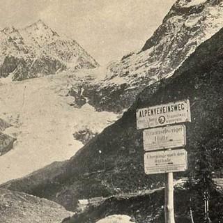 Wegbeschilderung bei der Brauschweiger Hütte, um 1900, Archiv des ÖAV, Innsbruck