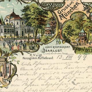 Café-Restaurant Isarlust Werbepostkarte von 1899. Foto: Archiv des DAV, München