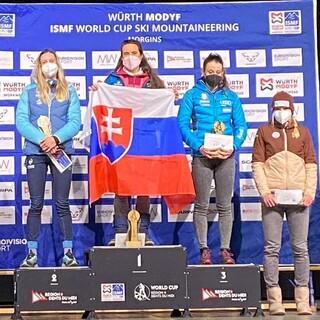 Tatjana Paller (DAV Bad Tölz) bei der offiziellen Siegerehrung des Sprint Weltcups in Morgins (SUI) - Foto: STG