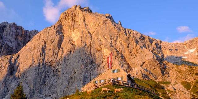 So viel steiler Fels: Die Dachstein-Südwandhütte duckt sich drunter weg. Foto: Iris Kürschner