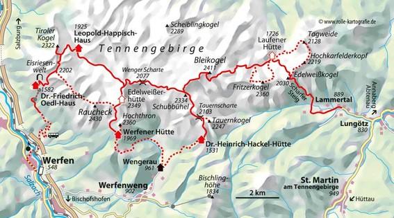 Karte-Tennengebirge-Huettentour