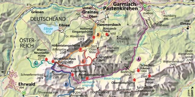 Karte - Karte Jubiläumsgrat Route E. Abbildung: Christian Rolle