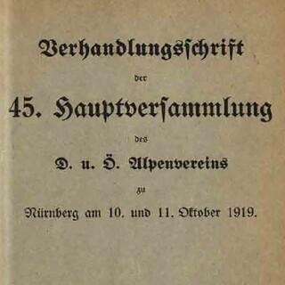 Deckblatt der Verhandlungsschrift der Hauptversammlung von 1919, Quelle: DAV Archiv
