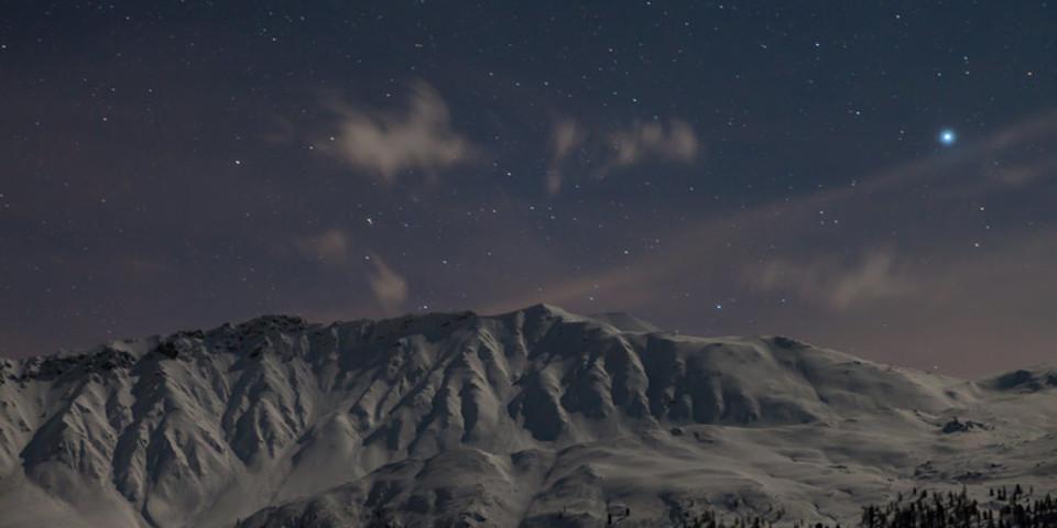 Sternenhimmel über dem Piz Turettas - Blick von Lü, Val Müstair